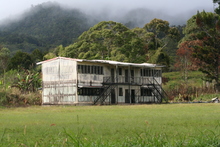 A school burnt out as a result of tribal conflict in Papua New Guinea's Hela province.