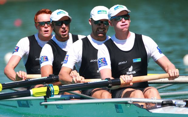 The New Zealand men's four at the 2015 Rowing World Championships, France.