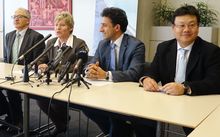 From left, Guoxin International's Fred Rahme, Christchurch Mayor Lianne Dalziel, Christchurch Councillor Raf Manji and Guoxin's William Wu