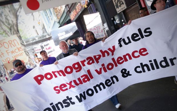 Anti-pornography campaigners start their march before the Boobs on Bikes Parade.