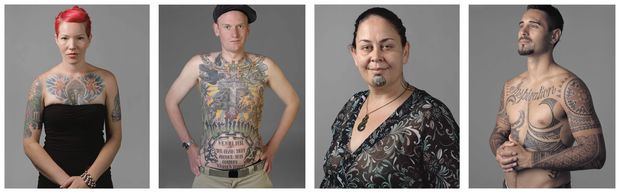 Images from Helen Mitchell's exhibition, 'Tattoo Aotearoa New Zealand'. Danielle, David, Marea, Rua.
