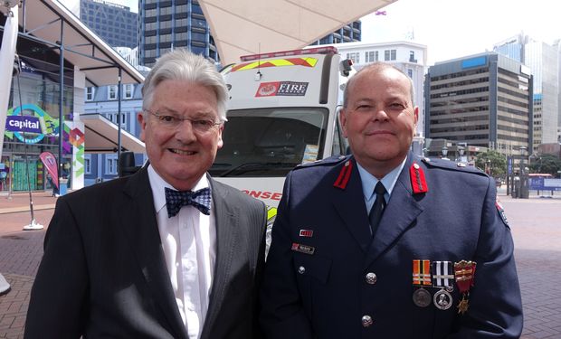Minister Peter Dunne and the National Commander of the Fire Service Paul Baxter