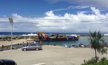 Waimarie barge in Avatiu Harbour, Rarotonga being loaded before heading to the outer islands.