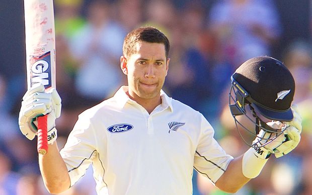 The New Zealand batsman Ross Taylor celebrates scoring a double century.