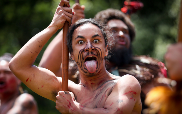 A haka on Parliament grounds during the presentation of a petition in 2015 to have the Land Wars recognised.