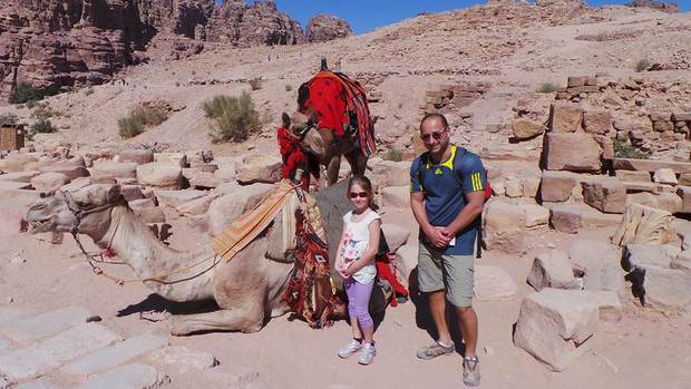 Darryl Lew and daughter Gemma visiting Petra in Jordan