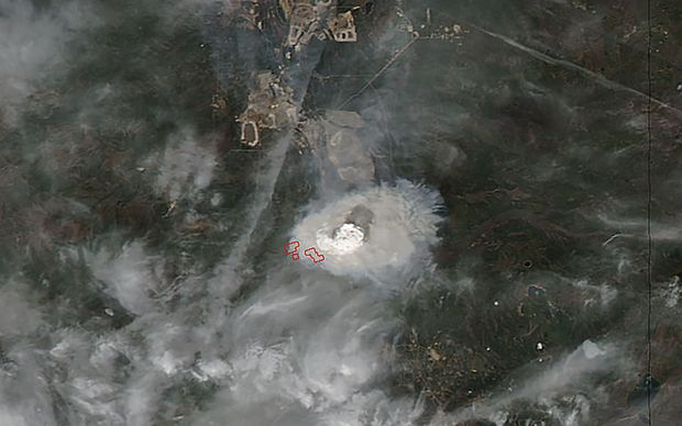Smoke from the wildfire consuming the Canadian city of Fort McMurray can be seen from space in this satellite image.