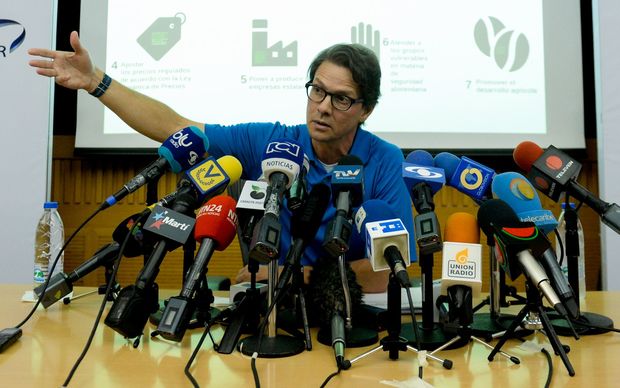 The president of Venezuelan food giant "Empresas Polar", Lorenzo Mendoza, speaks during a press conference, in Caracas in February.