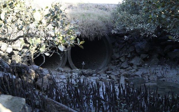 Under road concrete pipes with water trickling out