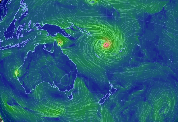 Animation showing Cyclone Pam's size and wind flow, based on supercomputer forecasts. March 2015