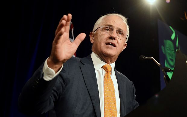 Australian Prime Minister Malcolm Turnbull addresses party faithful on election night.