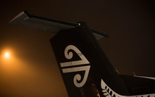 A regional Air New Zealand plane grounded at Auckland Airport due to fog. 6 July 2016.