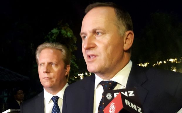 Prime Minister John Key, right, and Trade Minister Todd McClay in Indonesia.