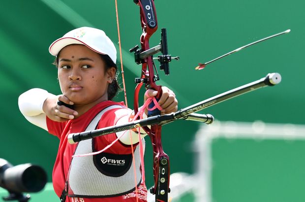 Tonga's Karoline Tatafu shoots an arrow during the Rio 2016 Olympic Games women's competition.
