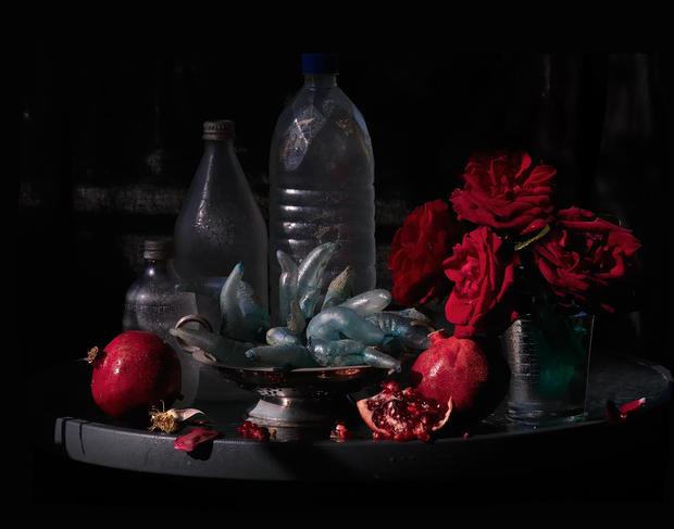 My Mother's Roses, Pomegranates and Silver Platter of Ihumoana, Ripiro Beach 2013 by Fiona Pardington