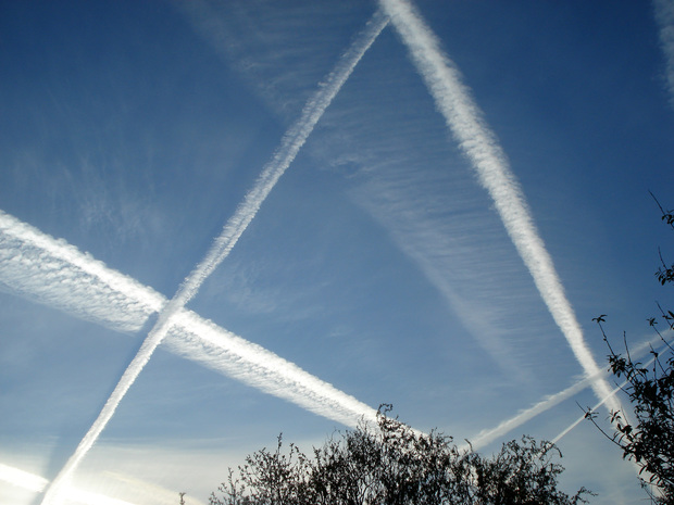 Contrails near Schiphol Airport, The Netherlands