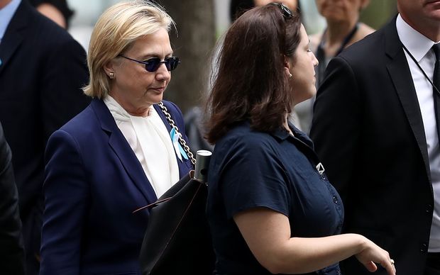 Democratic presidential nominee former Secretary of State Hillary Clinton arrives at the September 11 Commemoration Ceremony in New York City.
