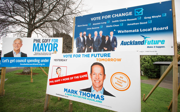 Local mayoral election billboards in Auckland