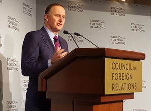 John Key speaking at the Council on Foreign Relations in New York.