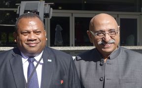 Fiji's Agriculture Minister Inia Seruiratu with Fiji's Honorary Consul in Auckland Harish Lodhia