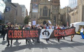 Protesters call for immigration detention centers on Nauru and Manus Island to close in Melbourne, in August 2016.