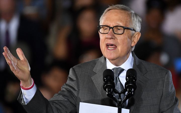U.S. Senate Minority Leader Harry Reid (D-NV) speaks at a campaign rally with U.S. President Barack Obama for Democratic presidential nominee Hillary Clinton 