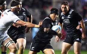 Maori All Blacks captain Ash Dixon on the charge at Soldier Field, 2016.