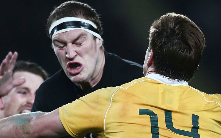 Brodie Retallick on the charge against Australia at Eden Park.