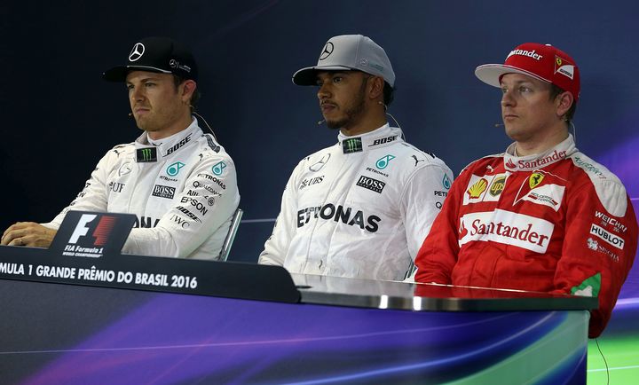 From left: Nico Rosberg, Lewis Hamilton and Kimi Raikkonen.