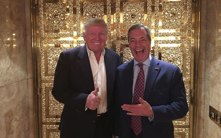 UKIP leader Nigel Farage (r) poses with US President-elect Donald Trump during their meeting at Trump Tower in New York earlier this month. 