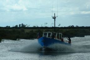 The Francie, a fishing charter vessel thought to have got into trouble on the Kaipara Harbour.