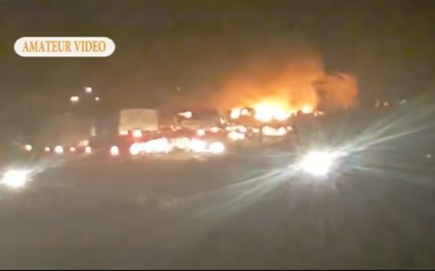 A screenshot from a video that appears to show the fire from the oil tanker on the Kenyan highway, near Naivasha.