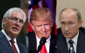Left to right: Rex Tillerson, Donald Trump, Vladimir Putin 