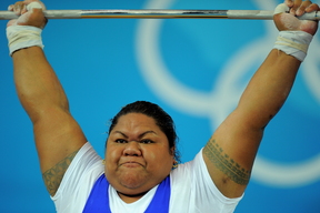 Ele Opeloge of Samoa competes in the women's +75 kg weightlifting event during the 2008 Beijing Olympic Games on August 16, 2008. 