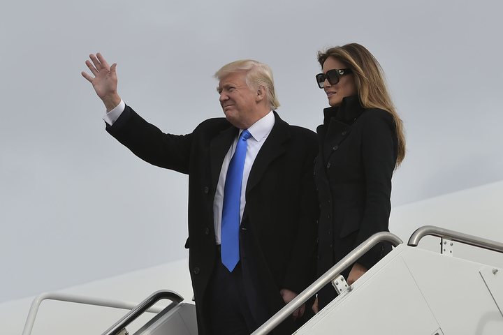 US President-elect Donald Trump and  wife Melania arriving at Andrews Air Force Base in Maryland.
