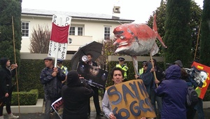 Demonstrators outside the Prime Minister's house in Parnell.
