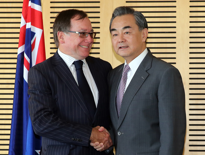 Murray McCully and Wang Yi during a bilateral meeting in Auckland.