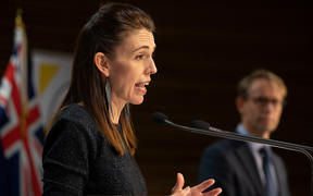 Prime Minister Jacinda Ardern and Director-General of Health Ashley Bloomfield at a media briefing at Parliament about the Covid-19 coronavirus. 