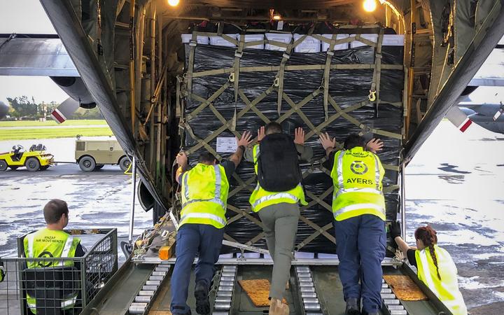 RNZAF Hercules loaded with supplies for Fiji and Vanuatu