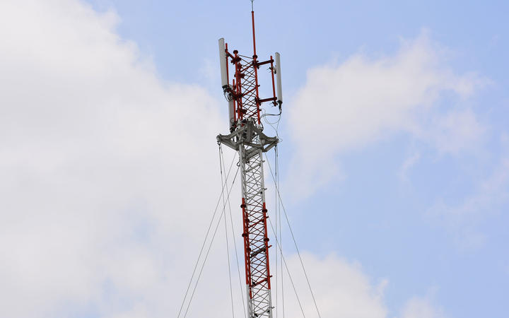 cell phone tower or mobile phone tower on blue sky background