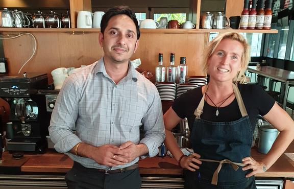 Piyush Katewa, who owns the Ministry of Food cafe, with Kim Black.
