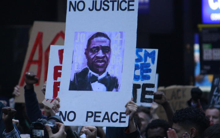 A placard at the George Floyd / Black Lives Matter Auckland march on 1 June.