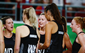 The Silver Ferns after losing to England, Gold Coast 2018 Commonwealth Games. Claire Kersten (left)