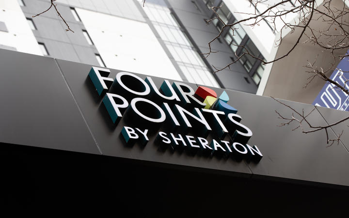Four Points by Sheraton Hotel, which is being used as a managed isolation facility, in Auckland CBD.