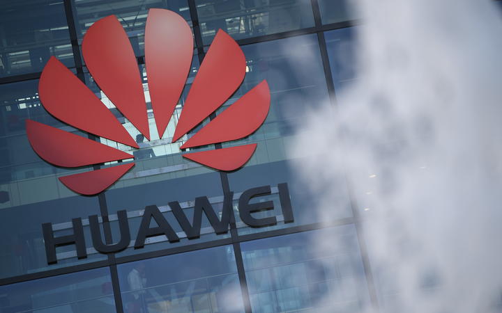 The logo of Chinese company Huawei is seen at their main UK offices in Reading, west of London.