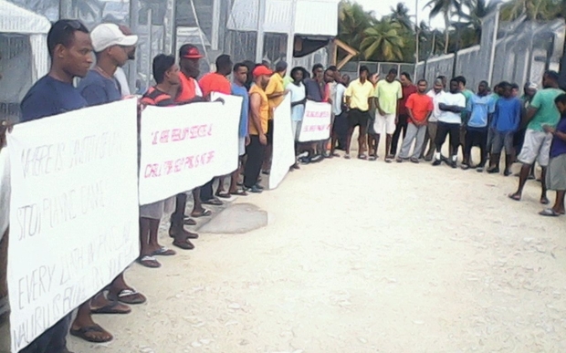 Protest by refugees and asylum seekers on Manus Island.