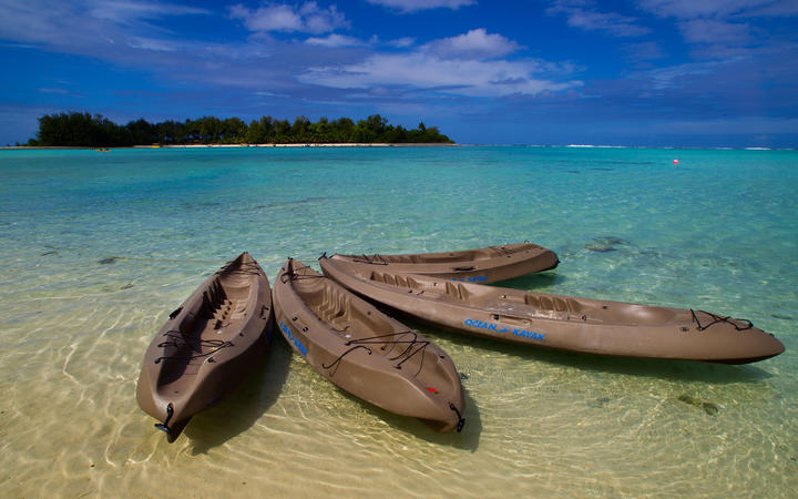 Kayaks at Muri Beach on Rarotonga, the largest island in the Cook Islands.