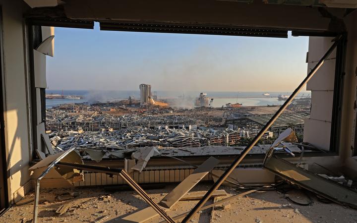 A view shows the aftermath of yesterday's blast at the port of Lebanon's capital Beirut, on August 5, 2020. 