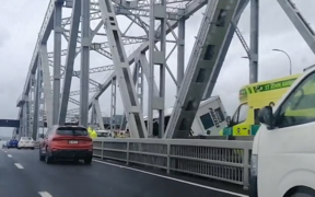 Truck crash on Auckland's Harbour Bridge.