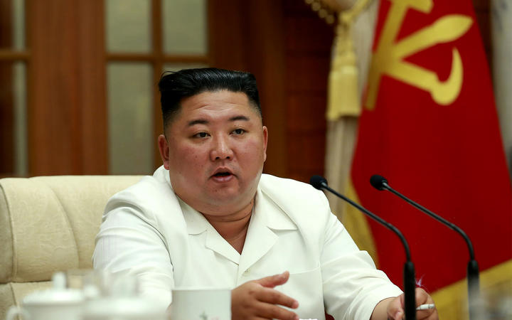 North Korean leader Kim Jong Un speaks during a meeting in Pyongyang on August 25, 2020.